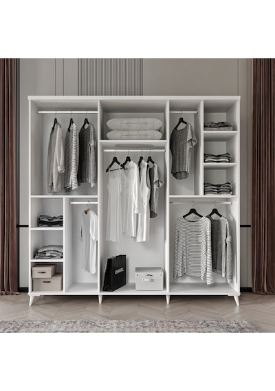 GuneyStore Roma 6 Kapaklı Komple MDF Aynalı Gardırop
