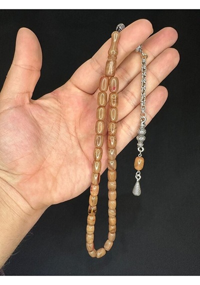 Sevgiliye Özel Hediye Sıkma Kehribar Tesbih Krem Renkli Kapsül Kesim 11mmx8mm H-1623.