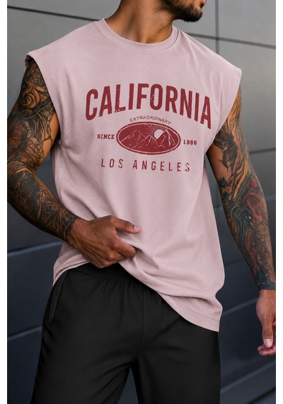 Cool Tarz Erkek Oversize Kolsuz Tişört %100 Pamuk California Baskılı Bisiklet Yaka Atlet Pembe Pembe Cool Tarz Erkek Oversize Kolsuz Tişört %100 Pamuk California Baskılı Bisiklet Yaka Atlet Pembe Pembe