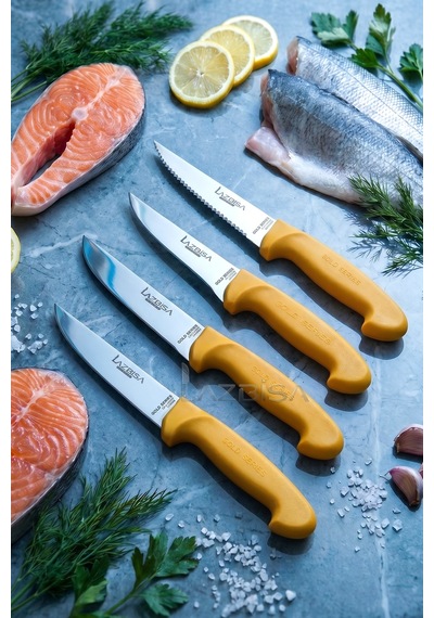 Lazbisa Mtf-007 Gold Serisi Mutfak Bıçak Seti Et Ekmek Sebze Bıçağı 4 Lü Set Günlük Kullanım Sarı