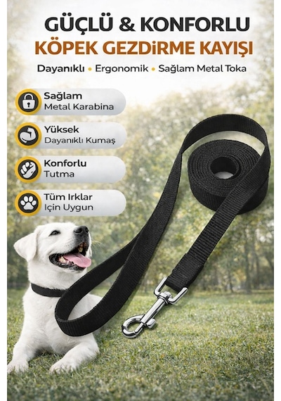 Köpek Gezdirme Kayışı Güçlü Metal Karabina Dayanıklı Konforlu Tasma Kayışı 120 Cm Siyah
