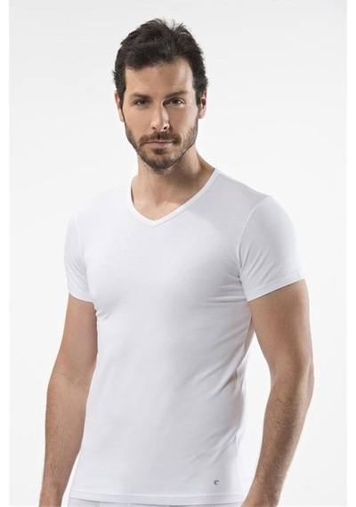 Cacharel 1402 V Yaka Erkek T-shirt - Beyaz Beyaz