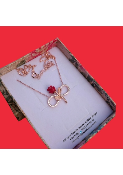 Modahilye 925 Ayar Gümüş Sonsuzluk Gül Rose Gold Kolye Rose Gold