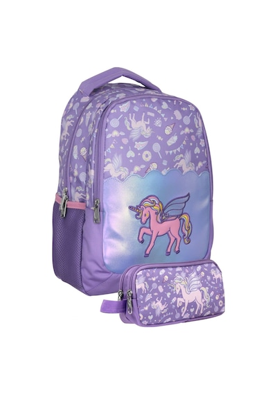 Cennec Umt5027+umt5029 Sırt Çantası Ve Kalemlik Seti Lila - Nakışlı Unicorn Pegasus - Kız Çocuk Lila