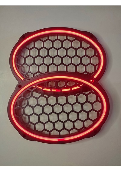 Hoparlör Kapağı Oval 20 Cm Ledli 2'li Takım - Kırmızı