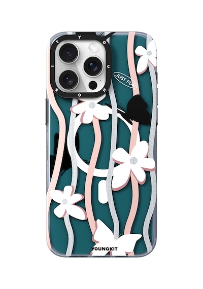 Apple Uyumlu iPhone 15 Pro Max Kılıf Magsafe Özellikli Airbagli Çift Katmanlı Youngkit Star&butterfly Serisi Mavi