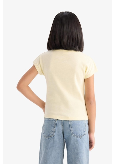 Defacto Slim Fit Dar Kesim Bisiklet Yaka Basic Düz Fitilli Kaşkorse Kısa Kollu Tişört Kız Çocuk B3053A824SM Ekru
