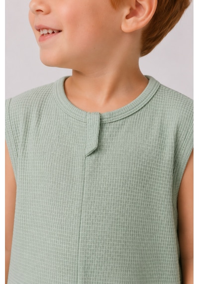Babyhola 1 Tog Yazlık Çocuk Uyku Tulumu 1-8 Yaş Unisex Kısa Kollu %100 Pamuk Waffle 2702 Mint