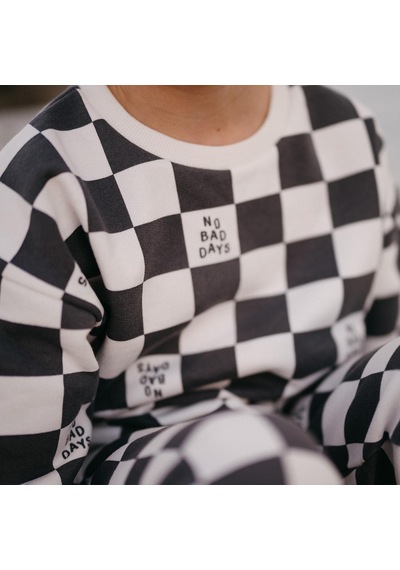 Antebies Organik,gri "no Bad Days" Ekose Desenli,bel Lastikli Bağcıklı Uzun Kol Çocuk Sweatshirt Pantolon Set
