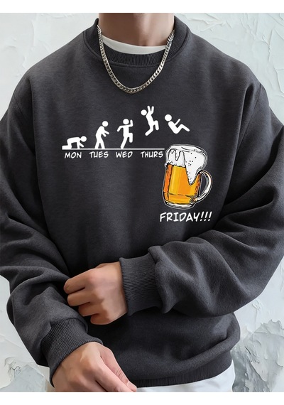 Startmore Startmorecuma Bira Sevgilisi Komik Baskılı Erkek Kazak Kış Polar Sıcak Hoodies Kore Gevşek Bisiklet Ya Antrasit