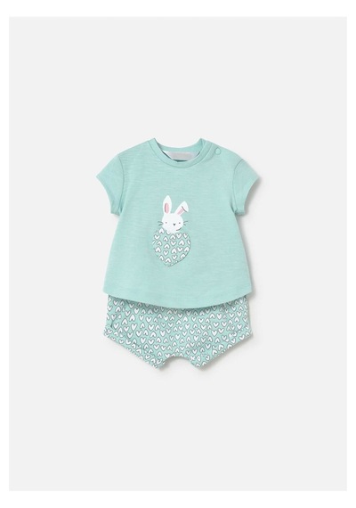 Kız Bebek 4'lü Tişört Şort Takım Mint 1641 Mint