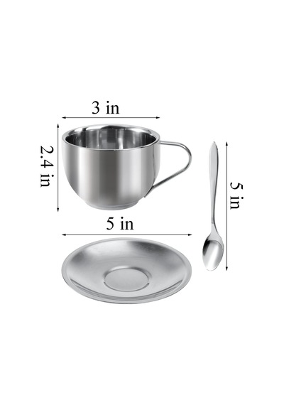 4 Paket Paslanmaz Çelik Kahve Fincanı Seti, Kaşık Ve Tabaklı 6 Oz Kahve Kupaları, Çift Duvarlı Espresso Kupalar Diğer