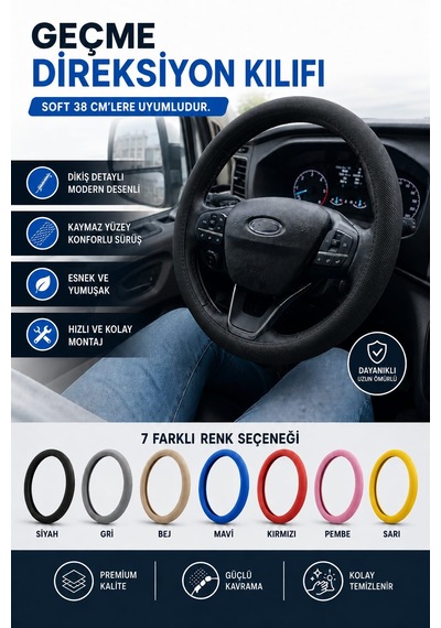 Direksiyon Kılıfı Geçme 38cm Soft Dkg001 Fermeq SİYAH