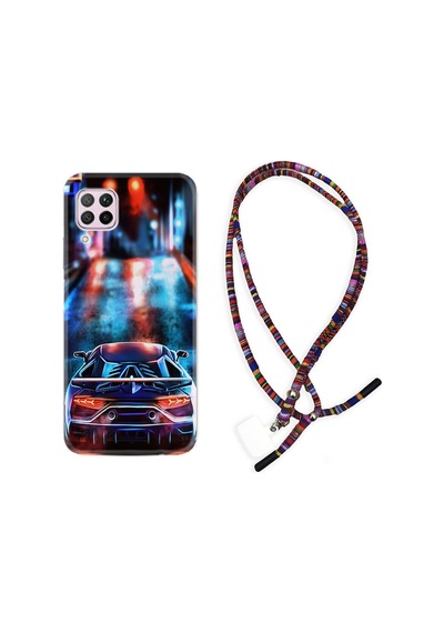 Huawei P40 Lite Kılıf Rasta Boyun Askılı Neon Cars 1724
