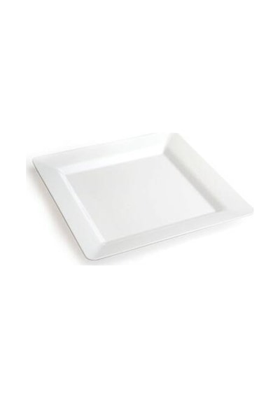 Plastik Porselen Görünümlü Kare Beyaz Tabak 22 Cm 10 Adet