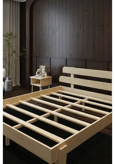 Renazzo Lotus New Masif Ahşap Karyola Ve 2 Adet Komodin Vernik 140x200 Vernik - 140 X 200