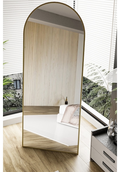Evdemo Pamir Gold Metal Çerçeveli Ayaklı Oval Boy Aynası 180x70 Cm Gold
