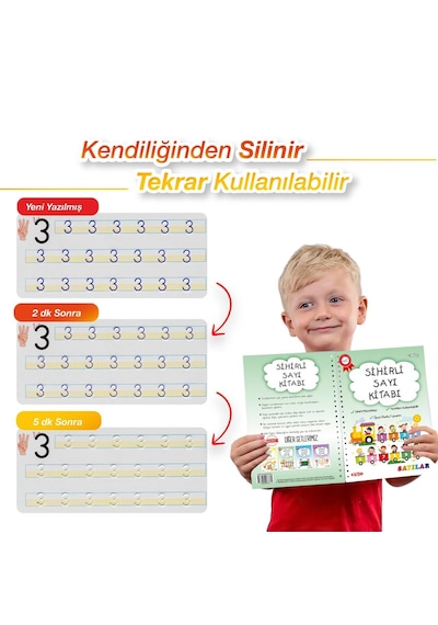 Ludemi Harfleri , Sayıları Ve Çizmeyi Öğreten 3'lü Alıştırma Kitabı - Oluklu Kabartmalı Sihirli Uçan Kalemli 1 Adet