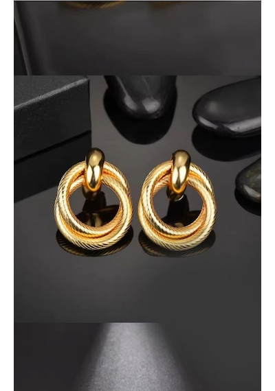 Kadın Vip Seri Antialerjik 3 Cm Oval Model Küpe-5197 Altın