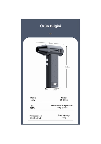 Yüksek Hızlı Turbo Jet Fan 52 Metre Rüzgar Gücü 5000mah Pil Kapasiteli Su İtici Fan