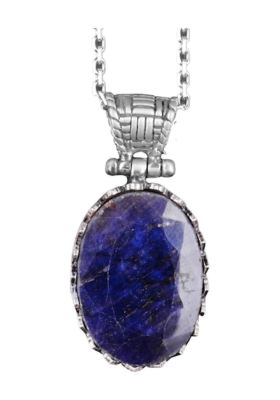 Doğal Taş Kolye - 925 Ayar Gümüş Kolye Safir