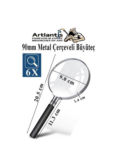 90 Mm 1 Adet 6x Plastik Sap Çerçeveli 9 Cm Büyüteç Merçek Okul Büro Ofis Krom Kaplama Büyüteç
