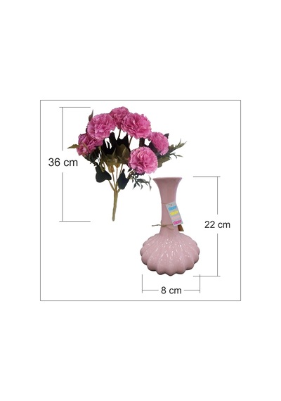 Pembe 6lı Güllü Tırtıklı Şişman Uzun 32 Cm Seramik Sulu Kuru Vazo