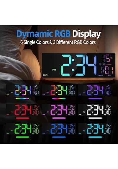 Wangxi 1 Adet 16 İnç Büyük Dijital Duvar Saati Siyah Rgb Alarm 4 Seviye Parlaklık Uzakt Siyah