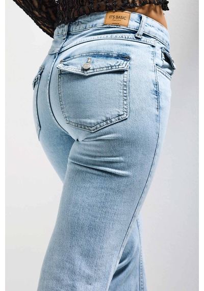 Itsbasic Kadın Ice Rengi 4s6-3 Sln05 Mide Rise Flare Fit Süper Esnek Kumaş İç Boy 83cm Denim Jean Buz Mavi