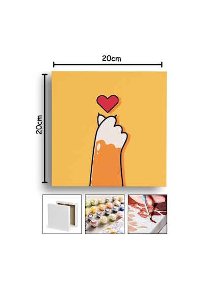 Sayılarla Boyama 20x20 Cm Tuval Seti Fırça Boya Dahil Çıtaya Gerili - Kalp Snap