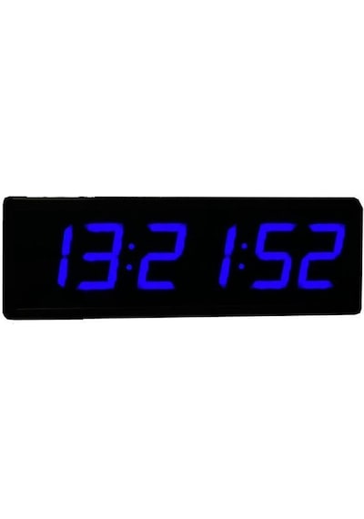 Saniyeli Dijital Led Duvar Ve Masa Saat Ve Derece - Mavi Kasa Ölçüsü: 12x35 Cm