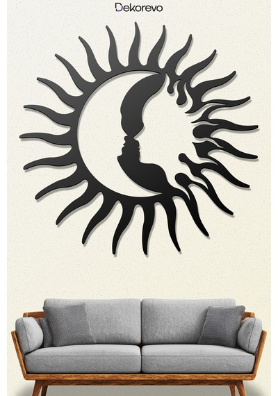 Ay Ve Güneş Metal Duvar Tablosu - Siyah - 75 X 75 Cm
