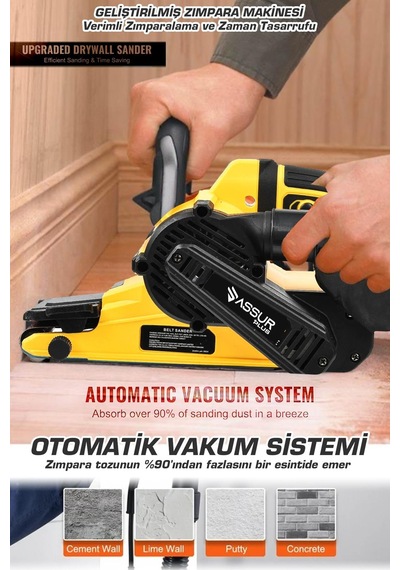 Assur Plus 900W Elektrikli Vakumlu Tozsuz Cila Özellikli Tank Zımpara Makinesi - 2850