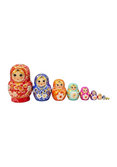 Onlu Ahşap Matruşka Bebek Seti Tombul 15cm Renkli 10 Parça T15