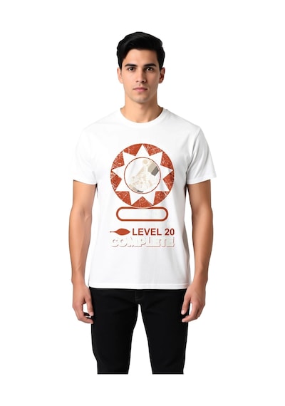 Paybuy Erkek Retro Oyun Konsolu Joystick Baskılı Grafik Tişört Level Efs Beyaz