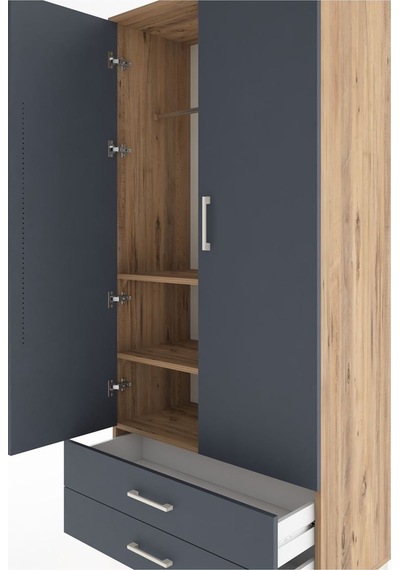 Hyperion Dolap 3 Raflı 2 Çekmeceli Tek Askılı 88x44x195 Çam-a... Çam