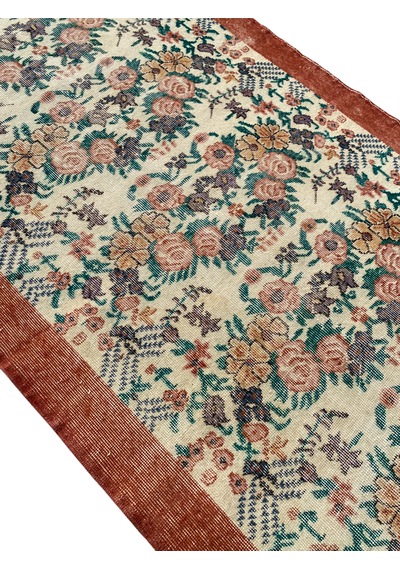 El Dokuma Eskitme Vintage Halı 118x208 Çiçekli Turuncu Retro Halı Turuncu