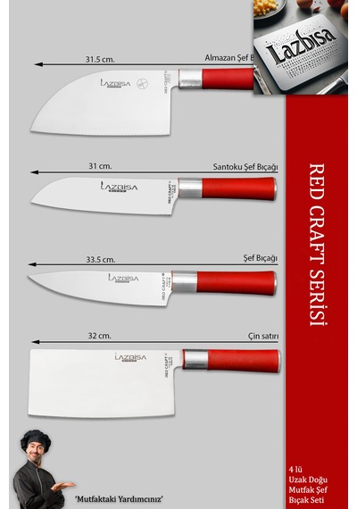 Red Craft Seri Mutfak Bıçak Seti Et Sebze Şef Bıçağı 4 Lü Mtf-325 Kırmızı