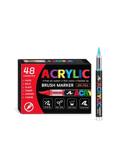 Akrilik Brush Marker Kalem Seti, Esnek Fırça Uçlu 48 Renk