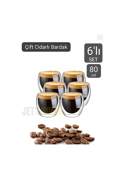 6 Lı Set Espresso Bardağı 80 Ml Kahve Bardağı Çift Cidarlı Bardak Viski Bardağı Şeffaf