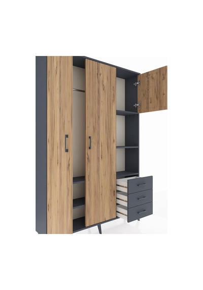 Arges Dolap 5 Raflı 3 Çekmeceli Tek Askılı 132x30x195 Antrasit-çam/antrasit Atlas Çam/antrasıt Arges Dolap 5 Raflı 3 Çekmeceli Tek Askılı 132x30x195 Antrasit-çam/antrasit Atlas Çam/antrasıt
