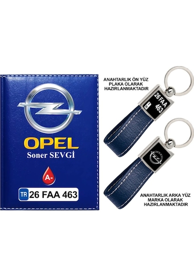 Plakanıza Özel Opel Logolu Lacivert Ruhsat Kabı Ve Anahtarlık