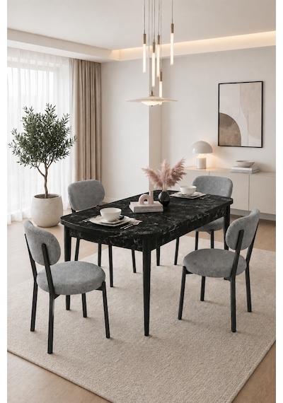 Renlife Açılır Yemek Masası Ve Sandalye Seti Metal Ayaklı 4 Sandalye + 80x130 Masa Bendir Bendir Gri Renlife Açılır Yemek Masası Ve Sandalye Seti Metal Ayaklı 4 Sandalye + 80x130 Masa Bendir Bendir Gri