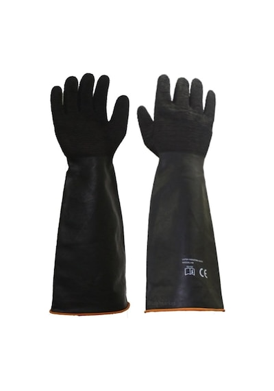 Lateks Asit Endüstriyel Uzun Eldiven 55 Cm - Siyah Latex Eldiven