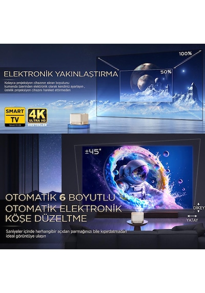 Vankyo Aurzen Boom 3 WiFi + Bluetooth 300 Inç 4K Smart TV Projeksiyon Cihazı Altın