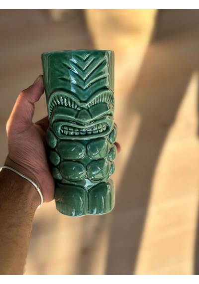 Özel Tasarım Kaslı 600 Ml Tiki Kokteyl Ve İçecek Bardağı Ve Meşrubat Bardağı Yeşil