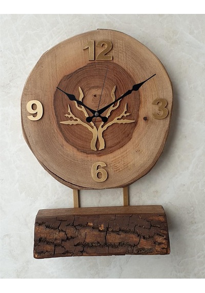 Doğal Masif Ahşap Ağaç Gold Altın Duvar , Masa Saati 25x40 Cm Mks20r9a Diğer