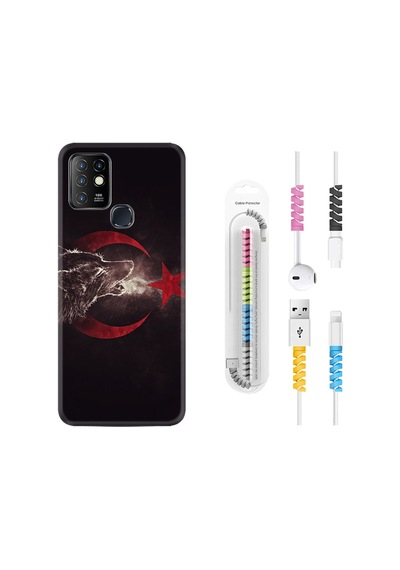 Infinix Hot 9 Kılıf Kablo Koruyuculu Kurt Ve Ay Yıldız 1403