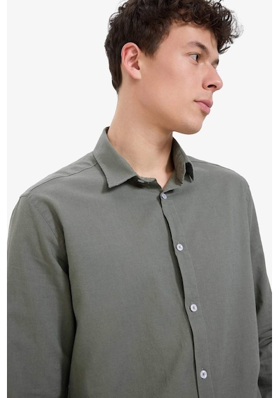 DeFacto Regular Fit Polo Yaka Keten Yazlık Uzun Kollu Gömlek E1729AX25SPKH422
