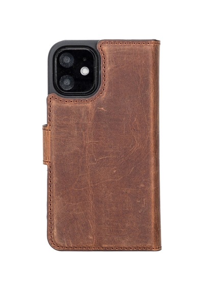 Apple Uyumlu iPhone 12 Mini Deri Cüzdanlı Kılıf G2 Antik Kahve